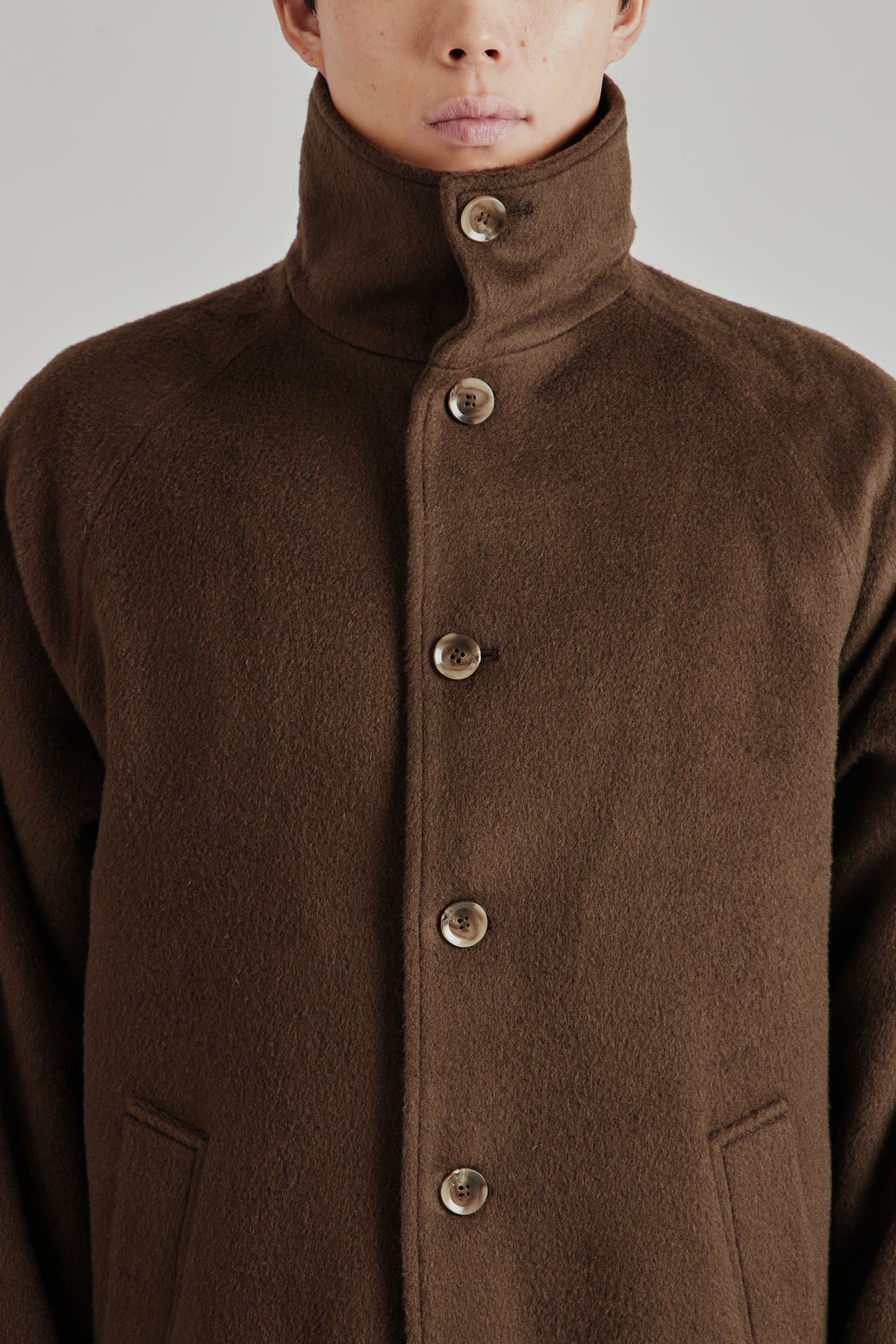 Merely Wool Flannel Raglan Coat - Smoked Olive