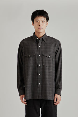 Nanamica FW26 Regular Collar Wool Plaid Shirt Charcoal257