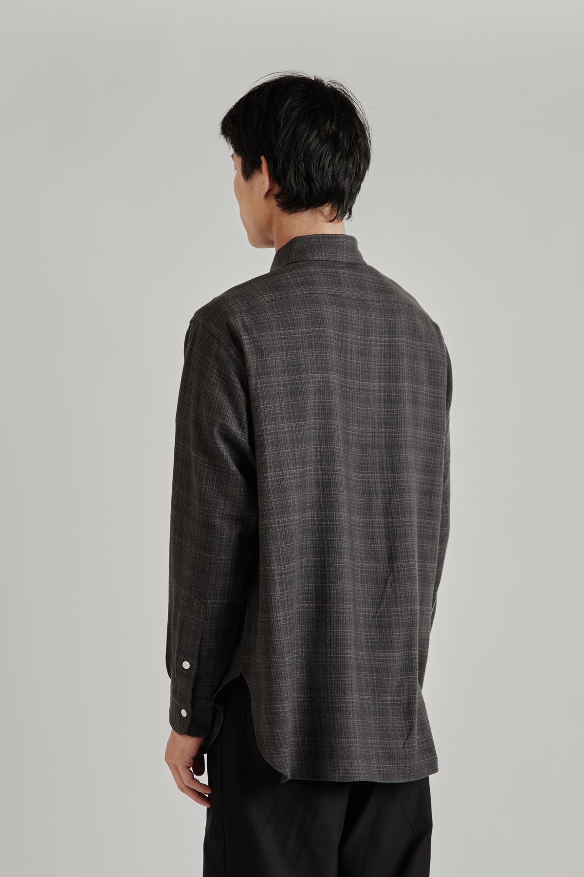 Regular Collar Wool Plaid Shirt - Charcoal