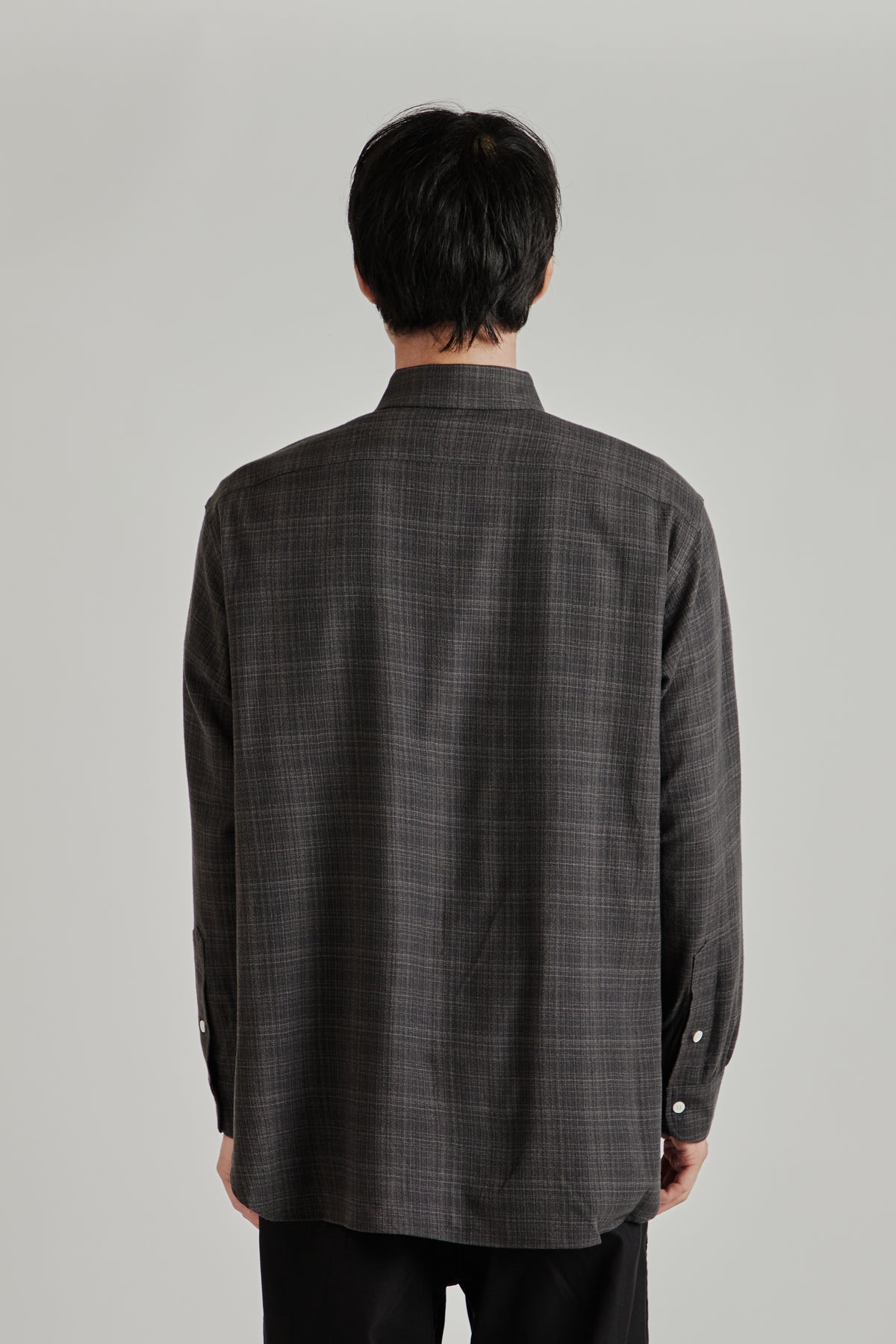 Regular Collar Wool Plaid Shirt - Charcoal