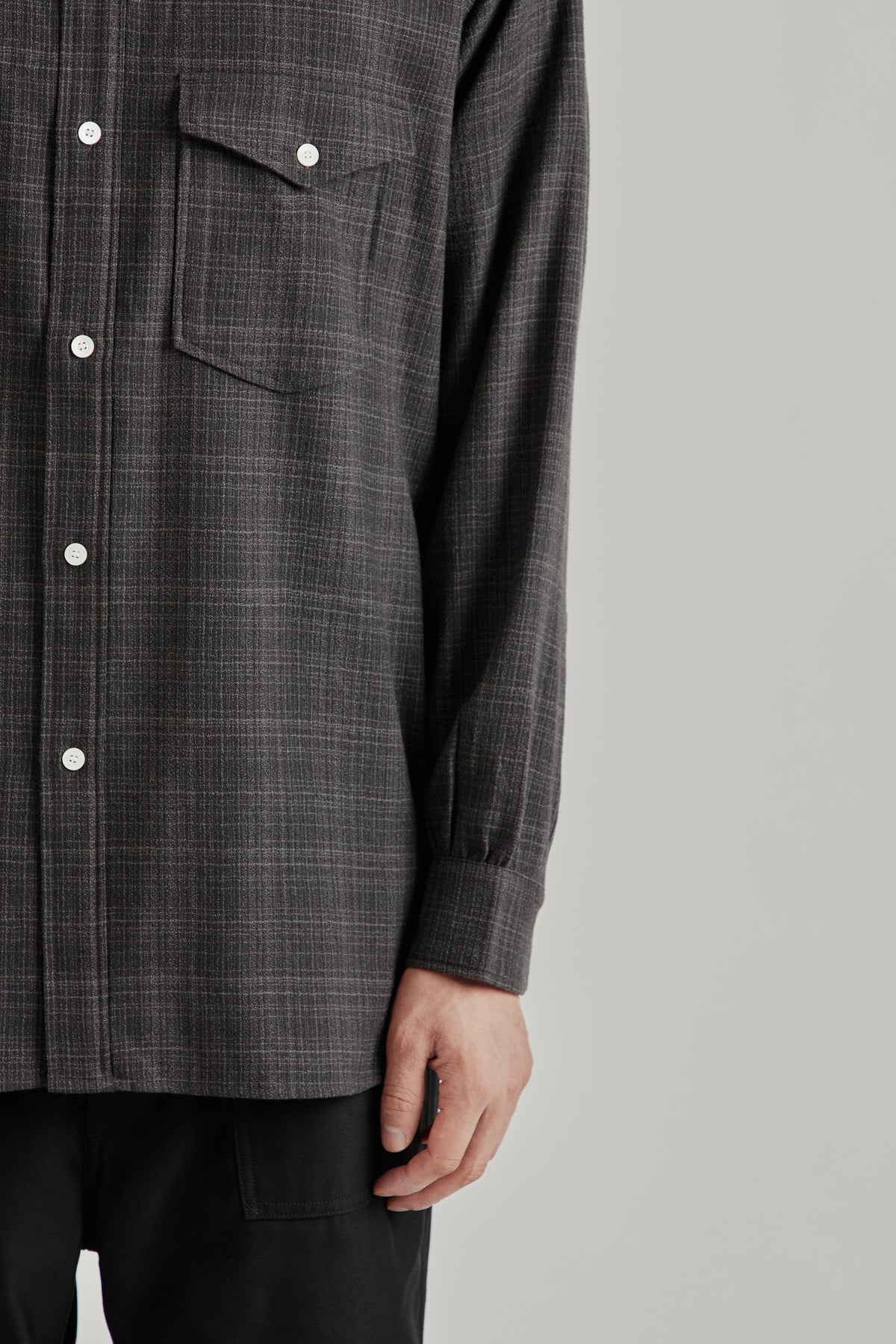 Regular Collar Wool Plaid Shirt - Charcoal