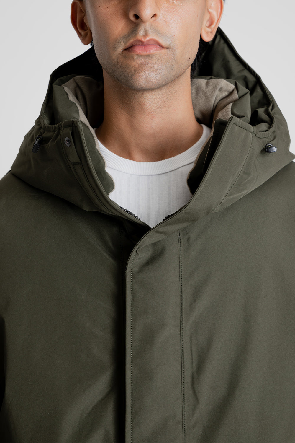 Nanamica GORE-TEX Long Down Coat in Khaki Green
