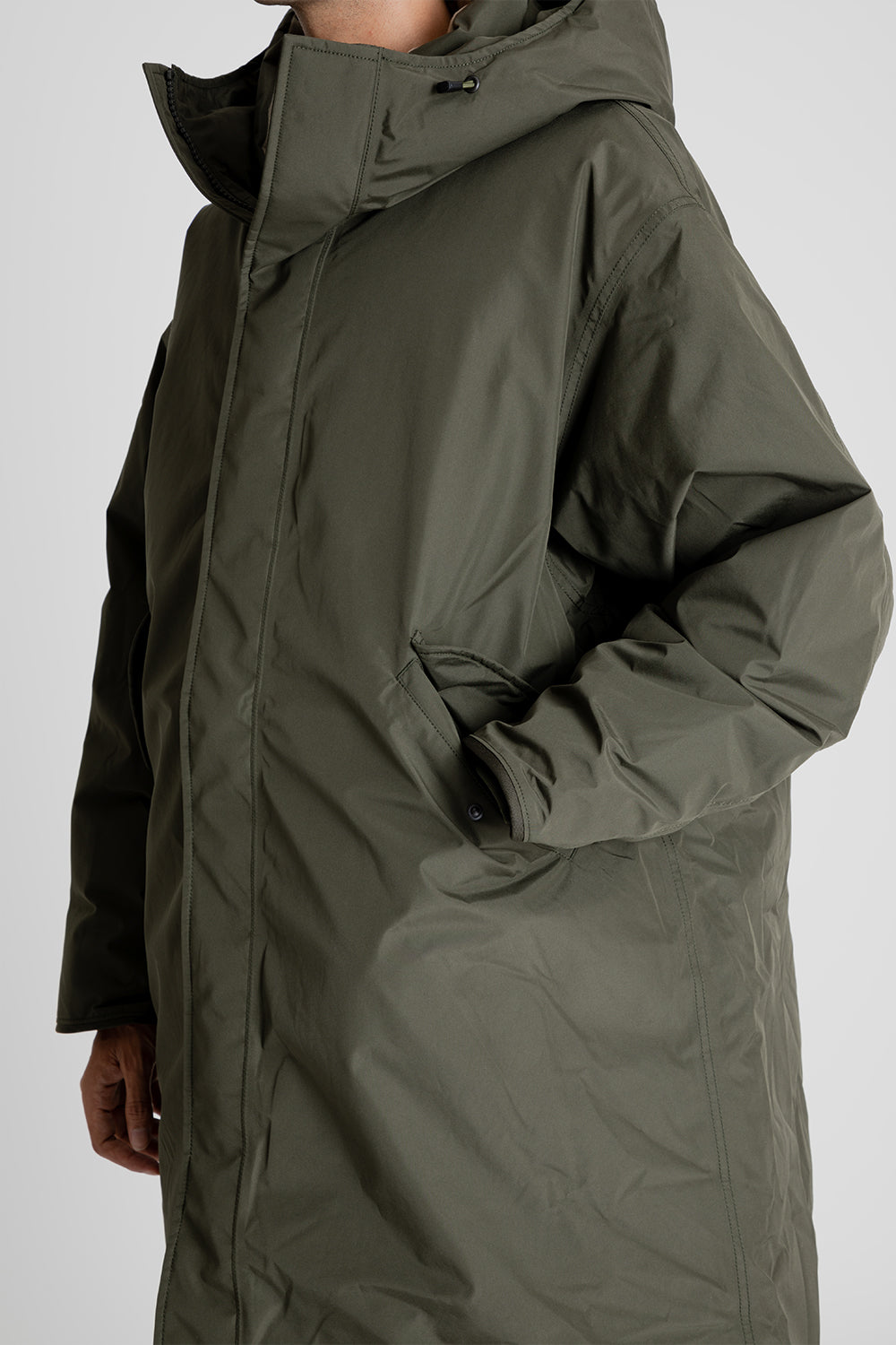 Nanamica GORE-TEX Long Down Coat in Khaki Green