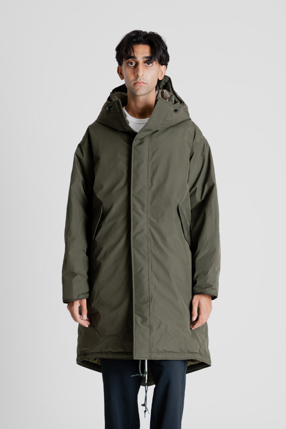 Nanamica GORE-TEX Long Down Coat in Khaki Green