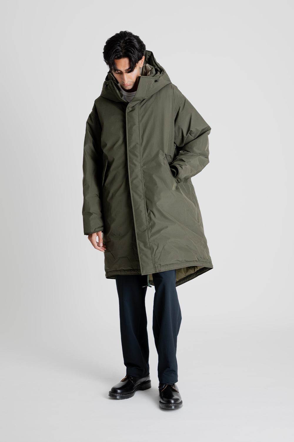 Nanamica GORE-TEX Long Down Coat in Khaki Green