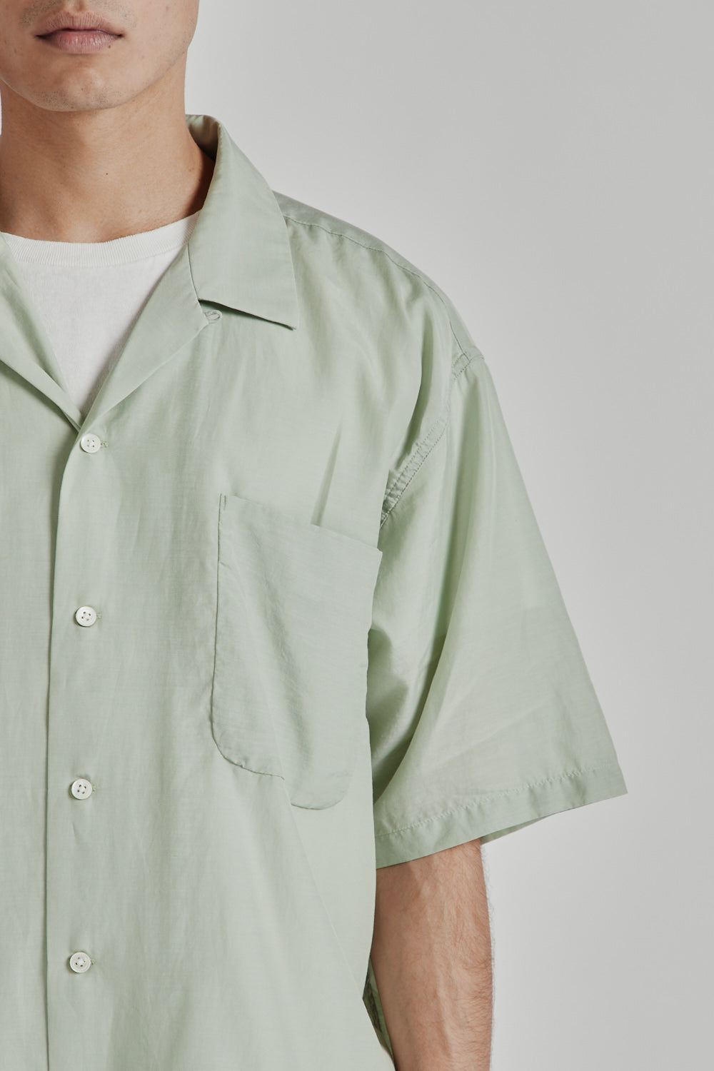 Nanamica Open Collar S/S Shirt - Coral Green | Wallace Mercantile Shop