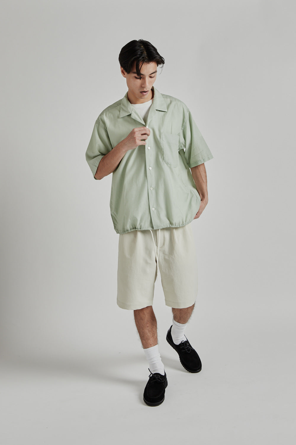 Nanamica Open Collar S/S Shirt - Coral Green | Wallace Mercantile Shop