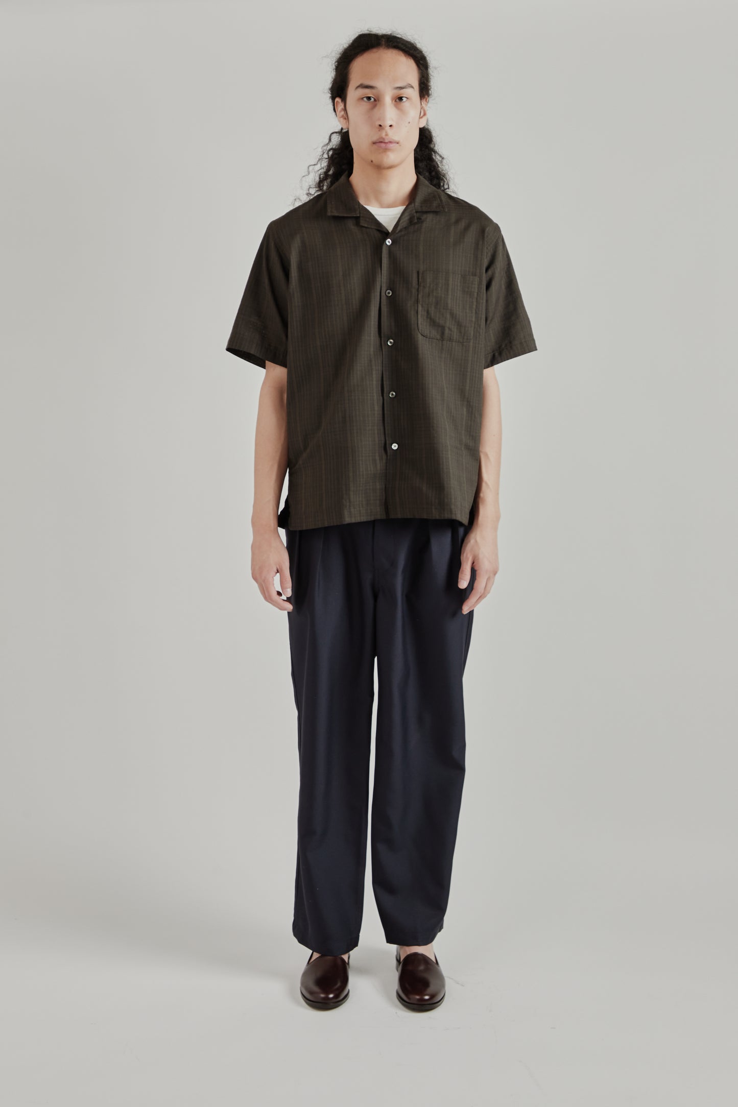 Nanamica SS26 Open Collar Panama Short Sleeve Shirt Charcoal1730
