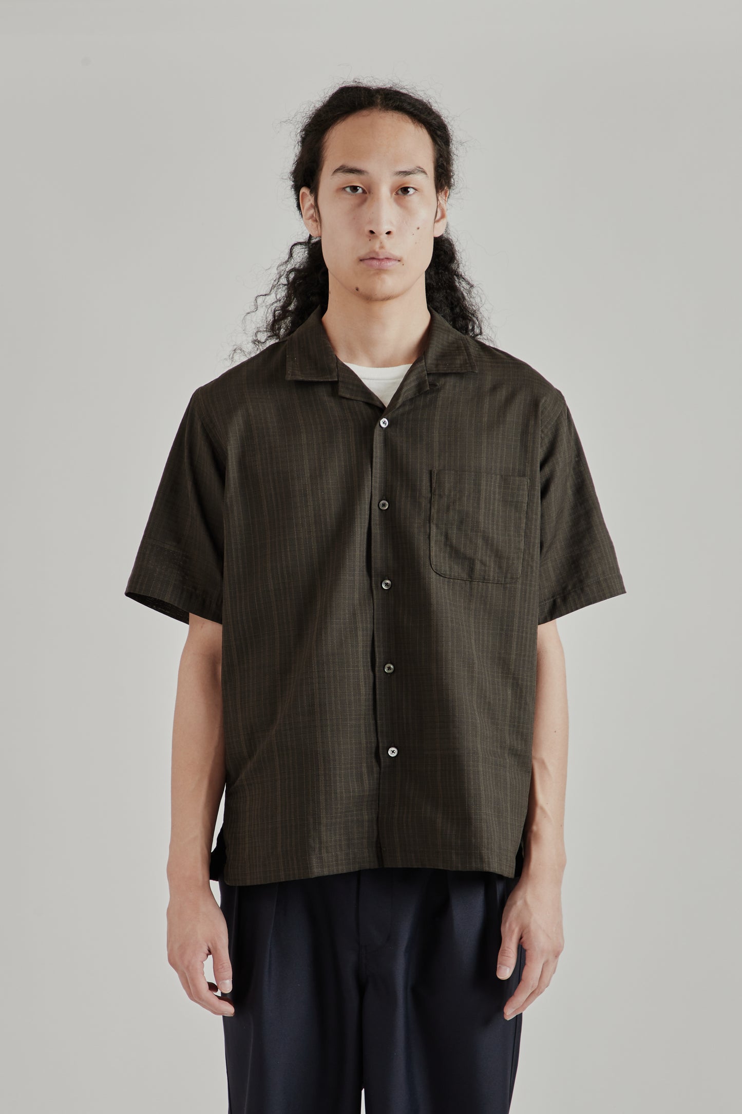 Nanamica SS26 Open Collar Panama Short Sleeve Shirt Charcoal1733