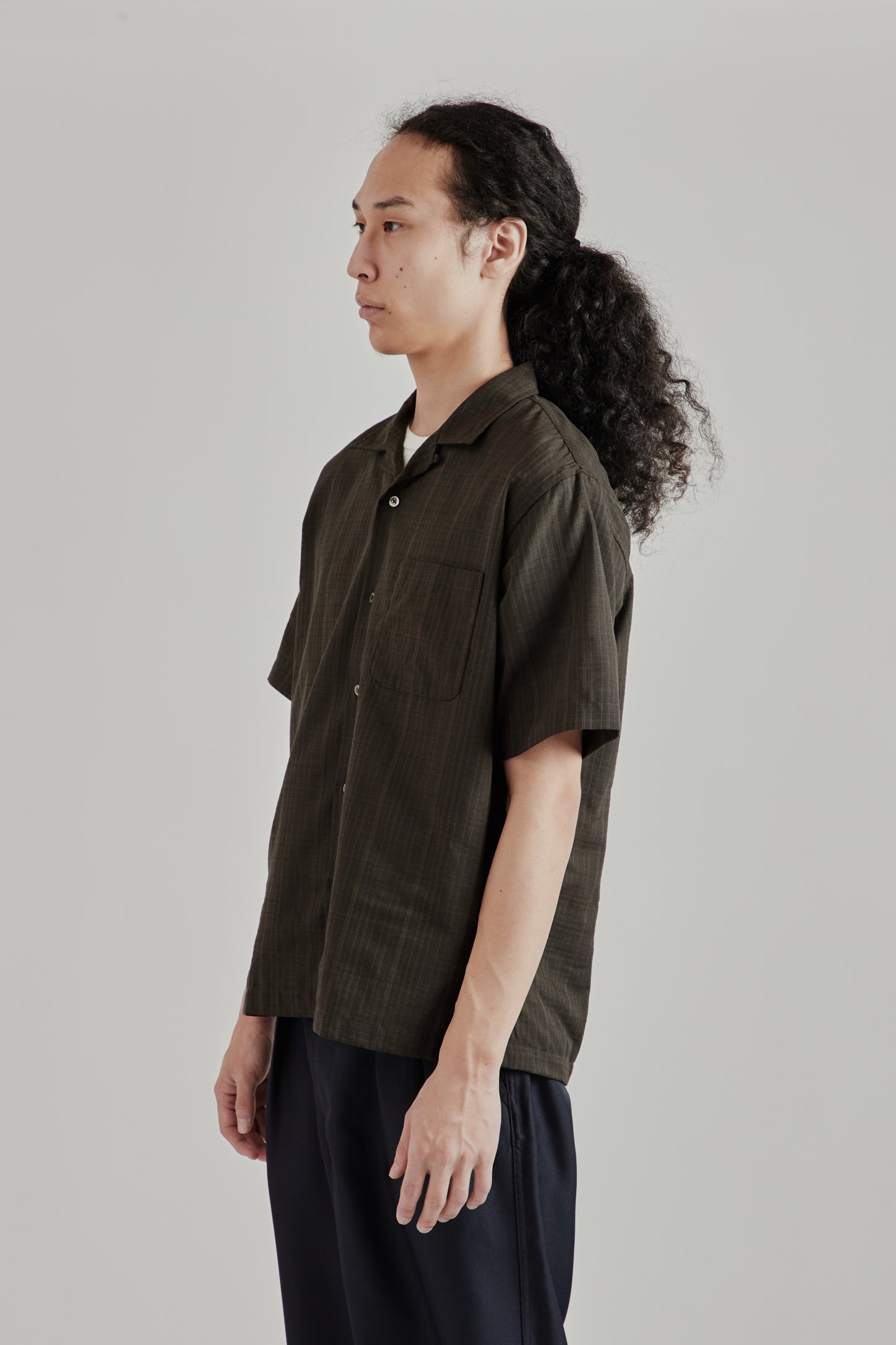Nanamica SS26 Open Collar Panama Short Sleeve Shirt Charcoal1736