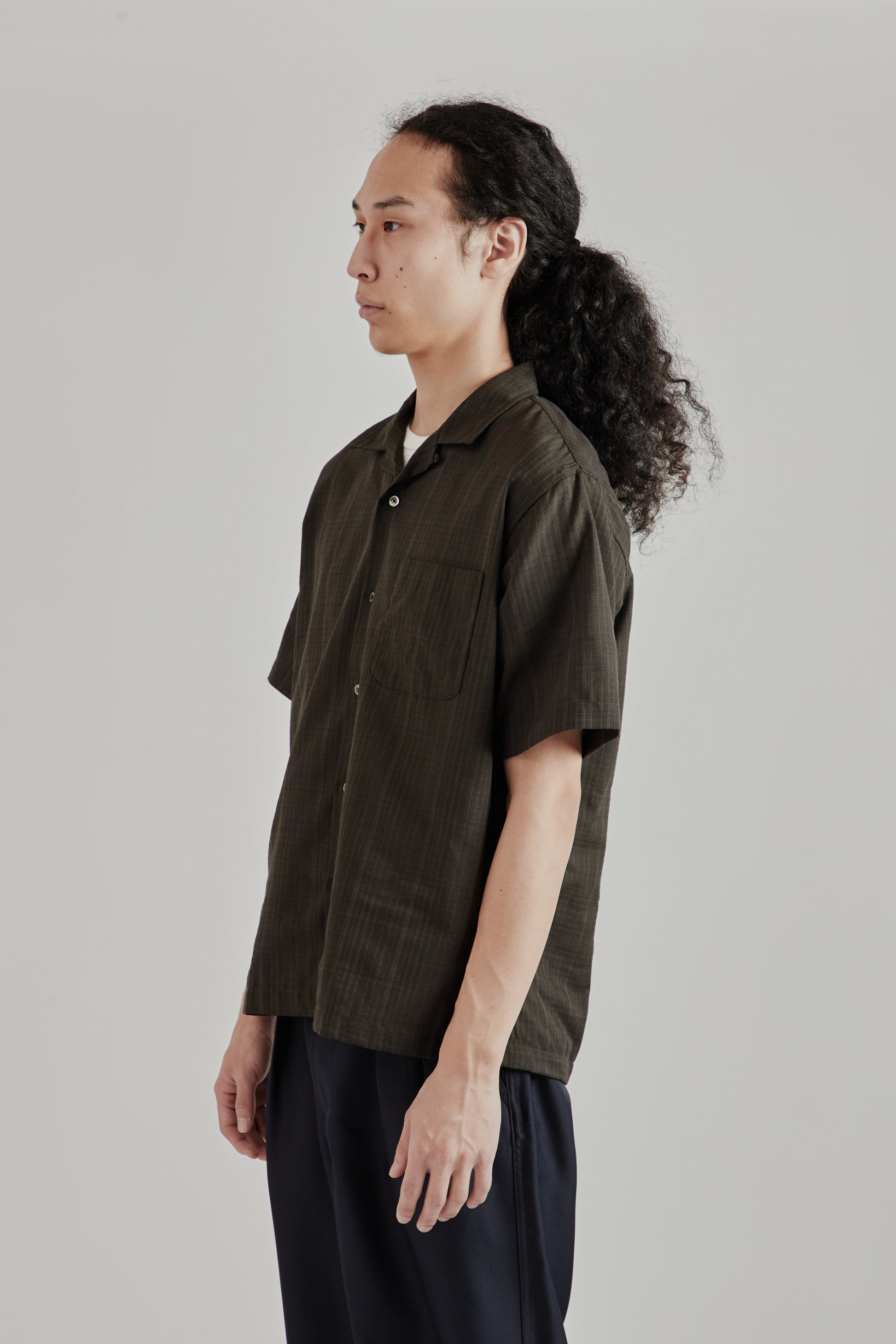 Nanamica SS26 Open Collar Panama Short Sleeve Shirt Charcoal1736