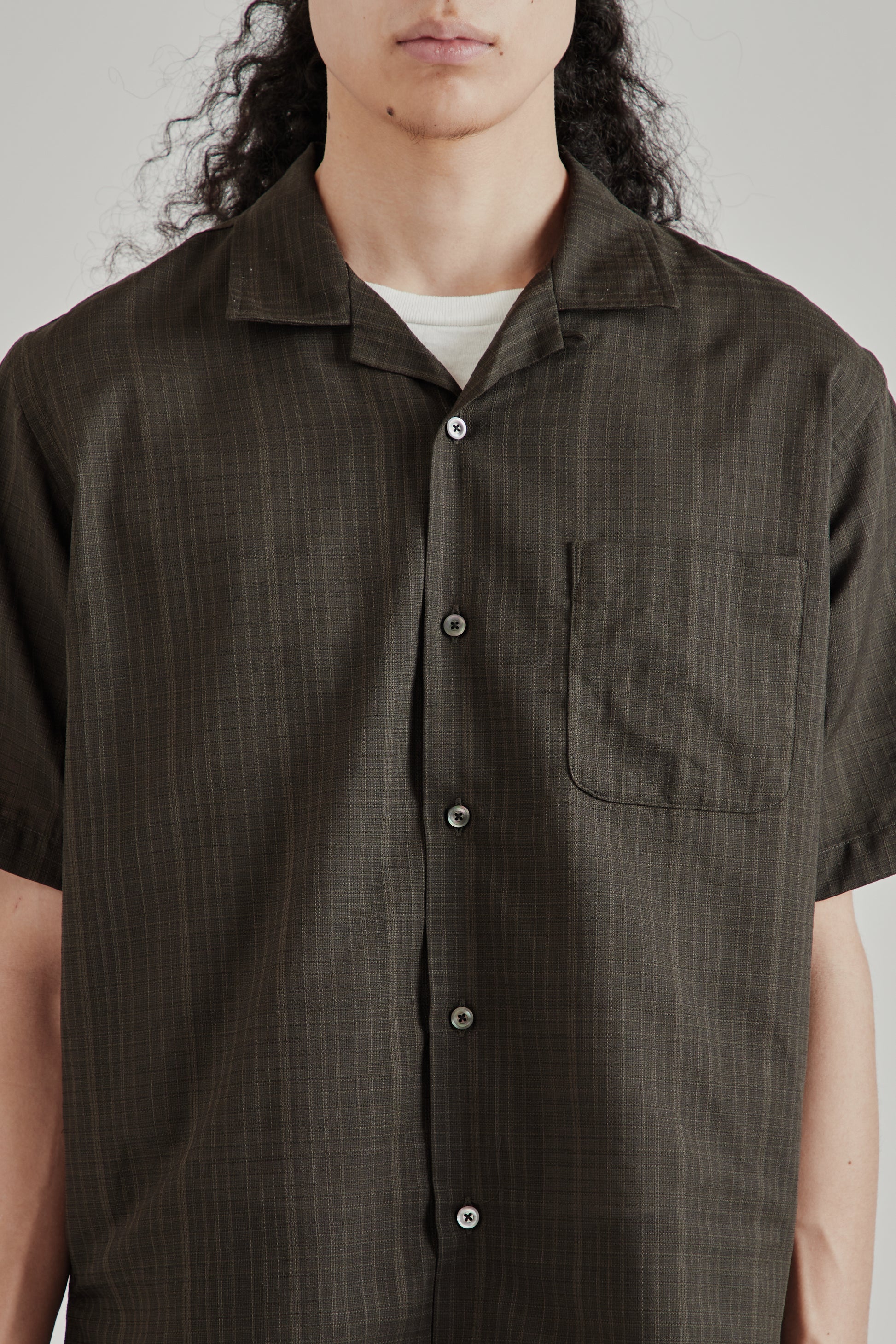 Nanamica SS26 Open Collar Panama Short Sleeve Shirt Charcoal1745