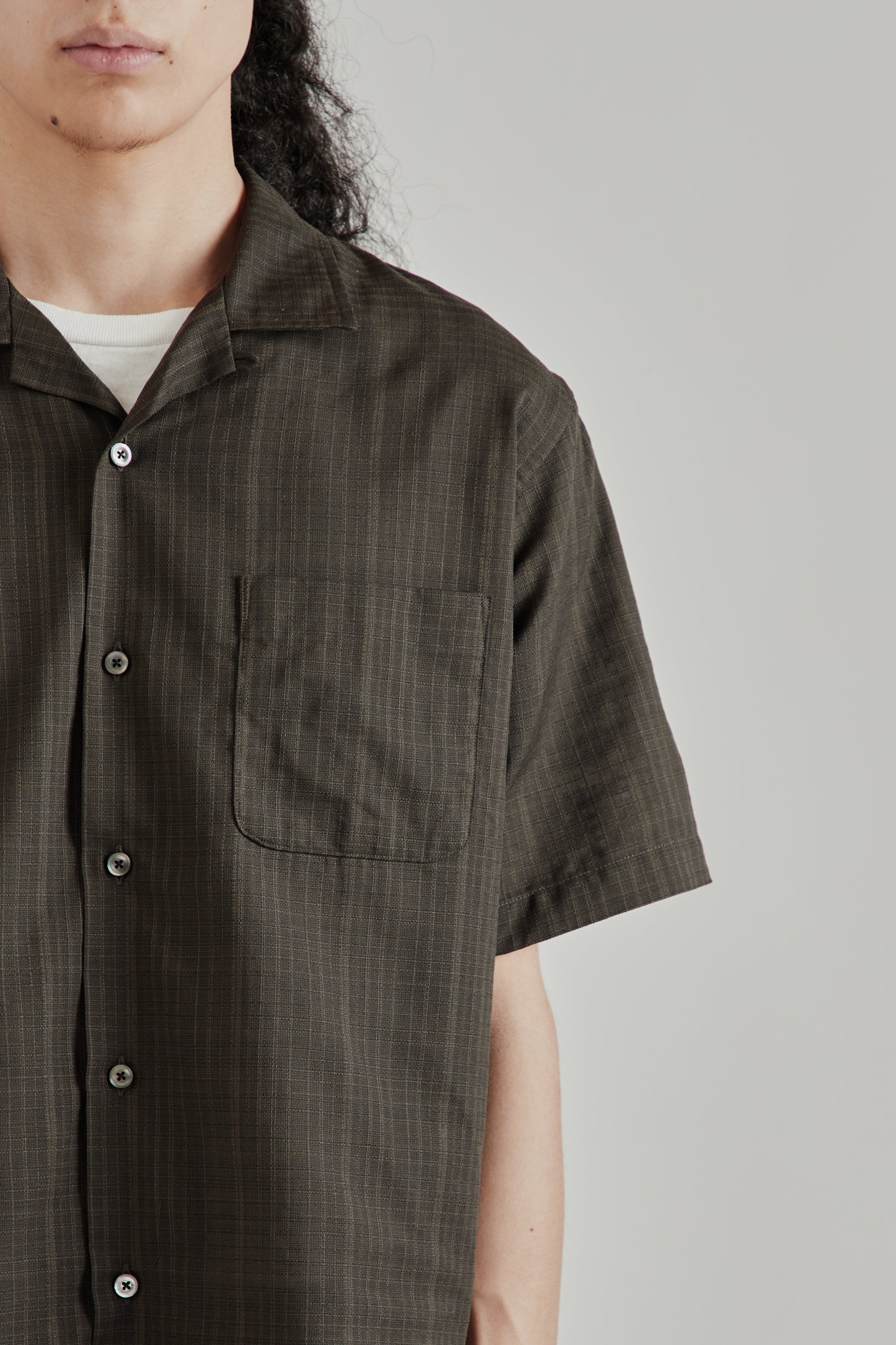 Nanamica SS26 Open Collar Panama Short Sleeve Shirt Charcoal1746
