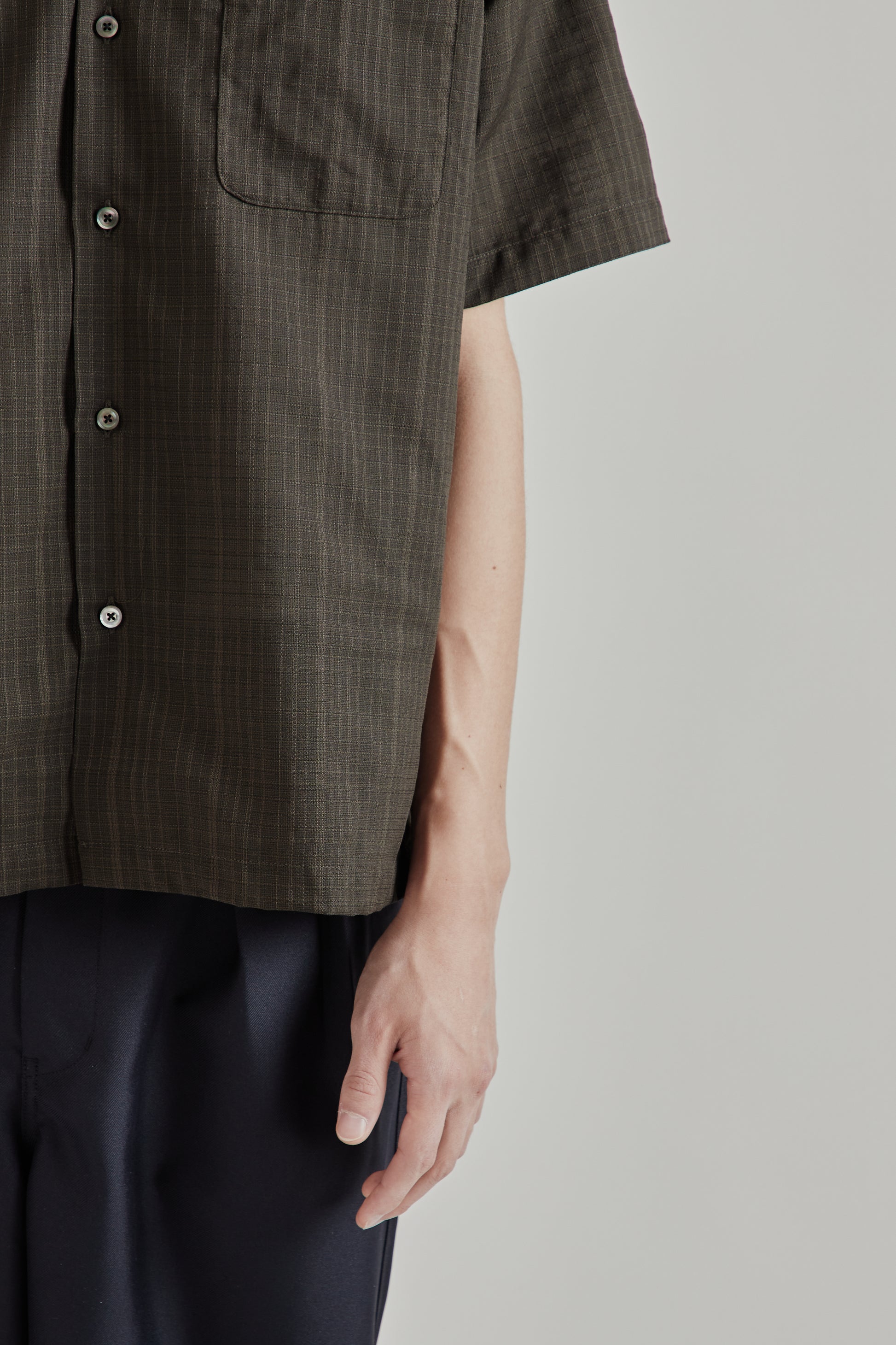 Nanamica SS26 Open Collar Panama Short Sleeve Shirt Charcoal1747