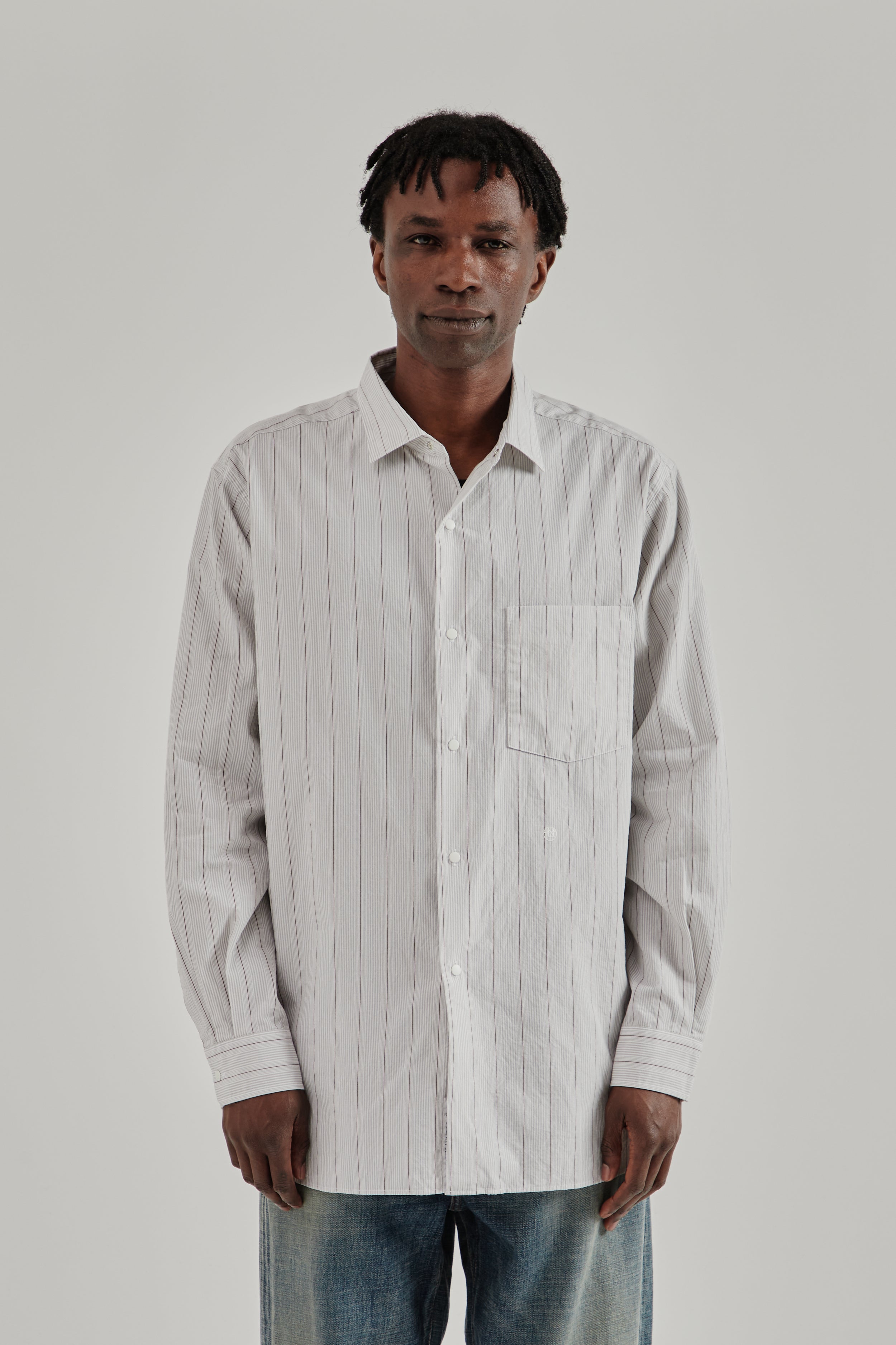 Nanamica Regular Collar Stripe Wind Shirt - Gray | Wallace