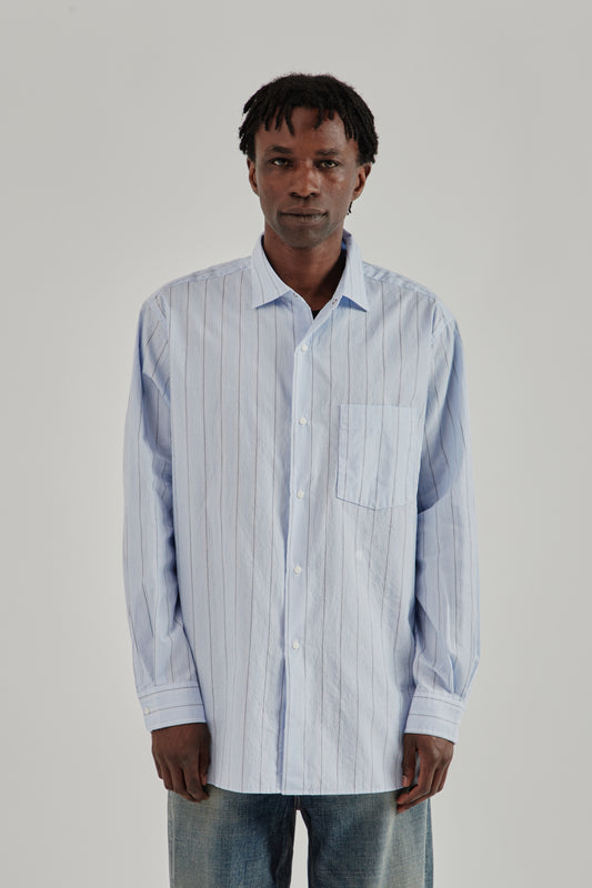 Nanamica SS26 Regular Collar Stripe Wind Shirt Sax1523