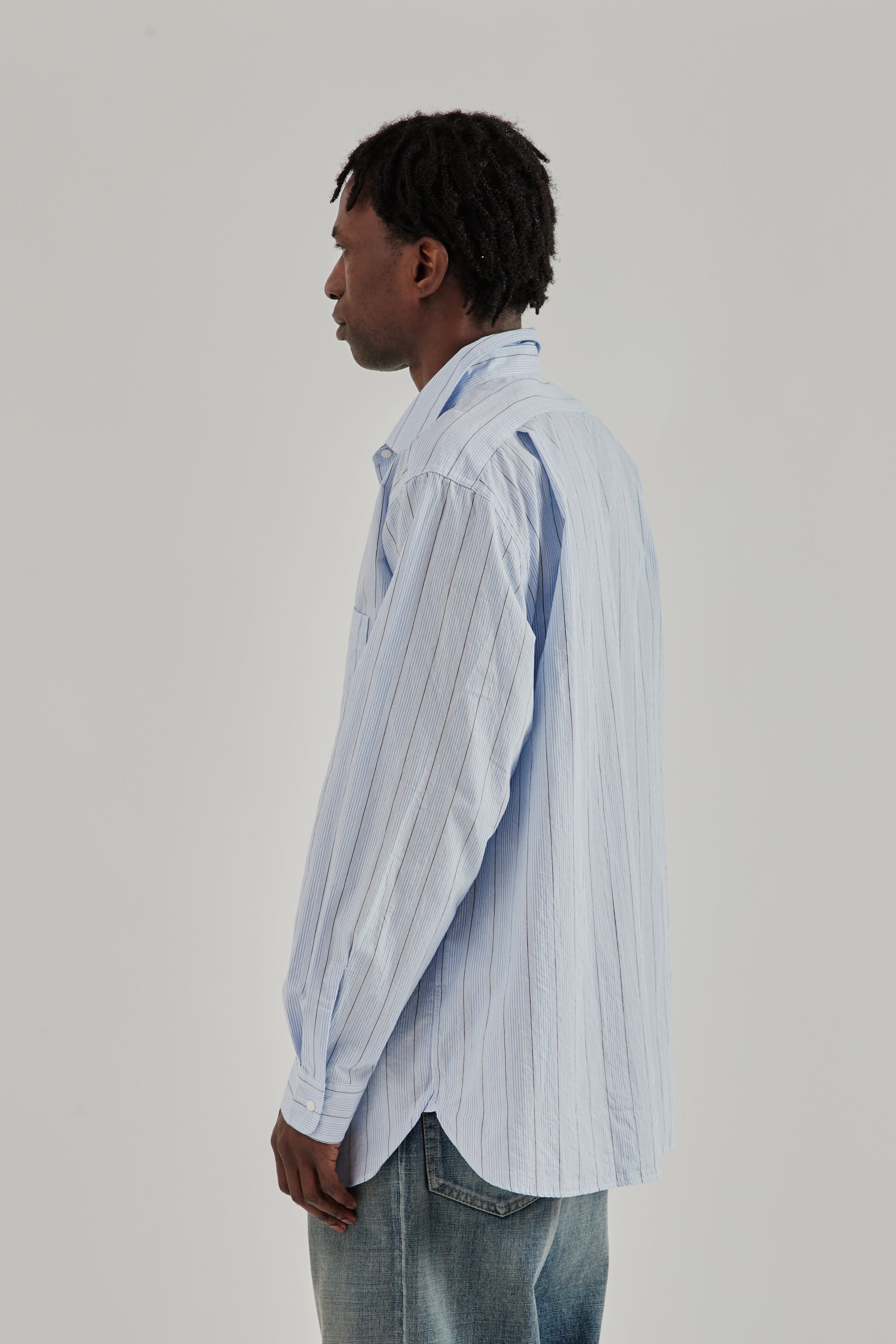 Nanamica SS26 Regular Collar Stripe Wind Shirt Sax1528
