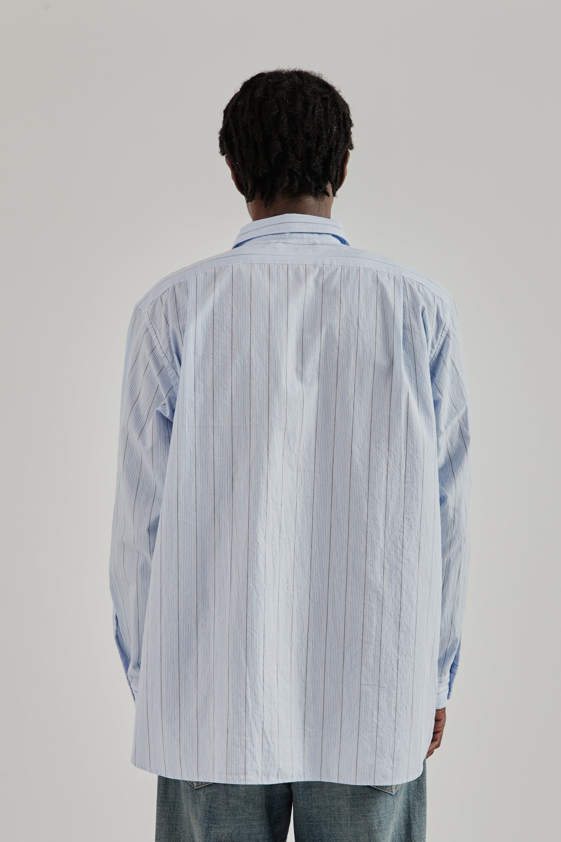 Nanamica SS26 Regular Collar Stripe Wind Shirt Sax1533