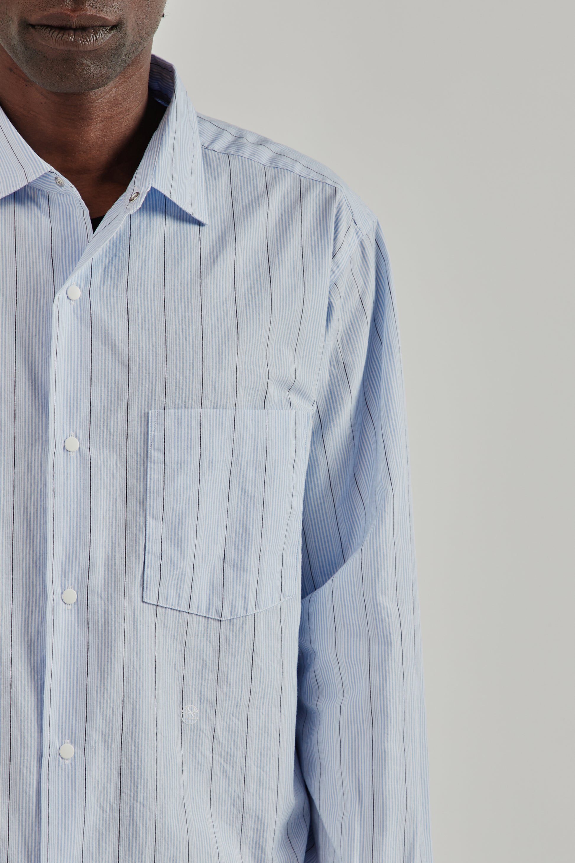 Nanamica SS26 Regular Collar Stripe Wind Shirt Sax1536