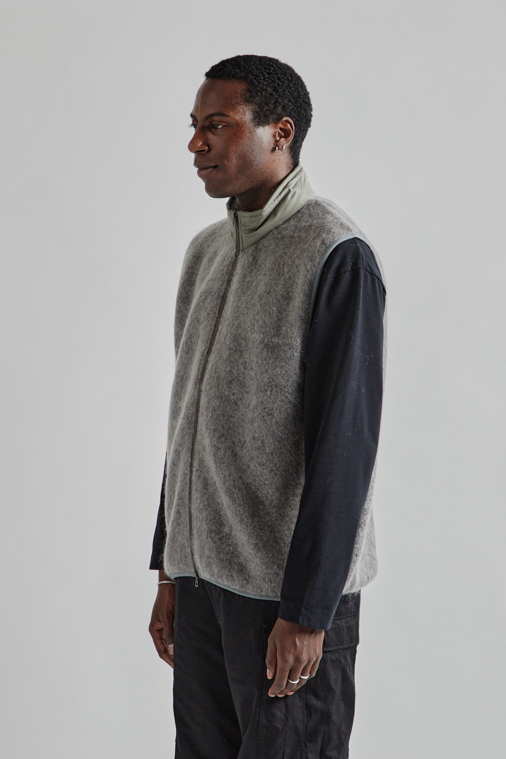 Nanamica Zip-Up Mohair Vest - Heather Gray | Wallace Mercantile Shop