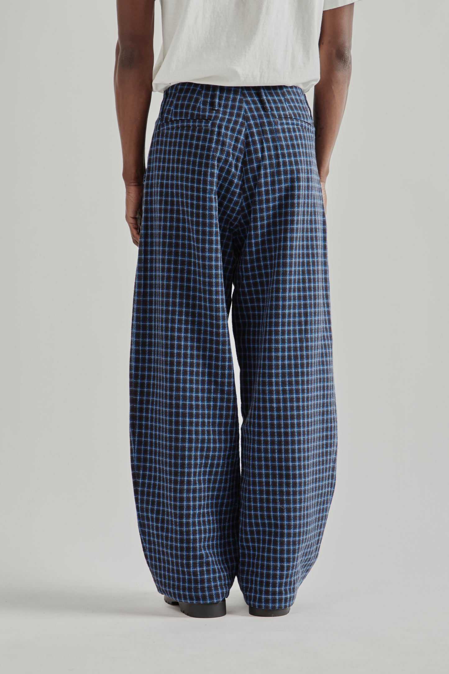 Wide Leg Pleated Trouser - Navy Check