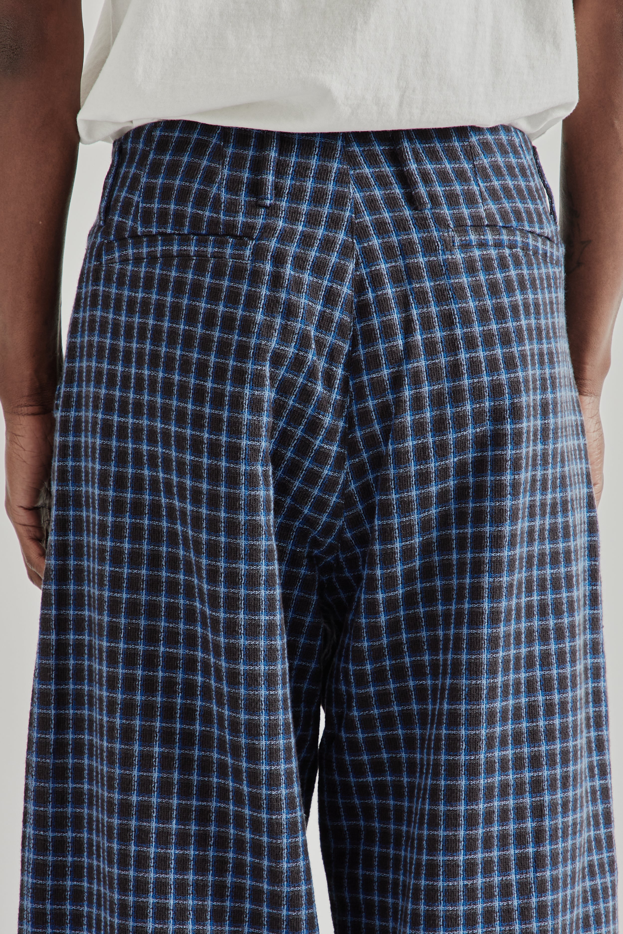 Nicholas Daley Wide Leg Pleated Trouser - Navy Check | Wallace