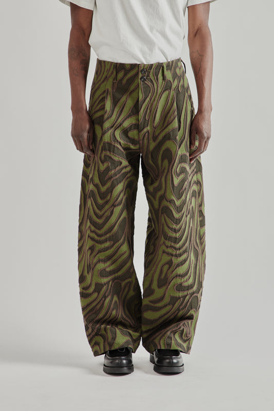 Wide Leg Pleated Trouser - Olive
