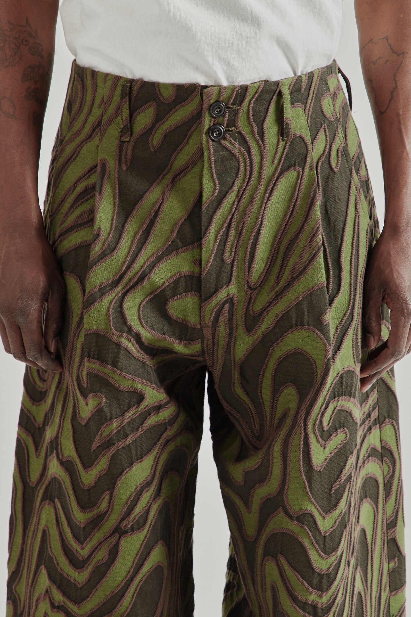 Wide Leg Pleated Trouser - Olive