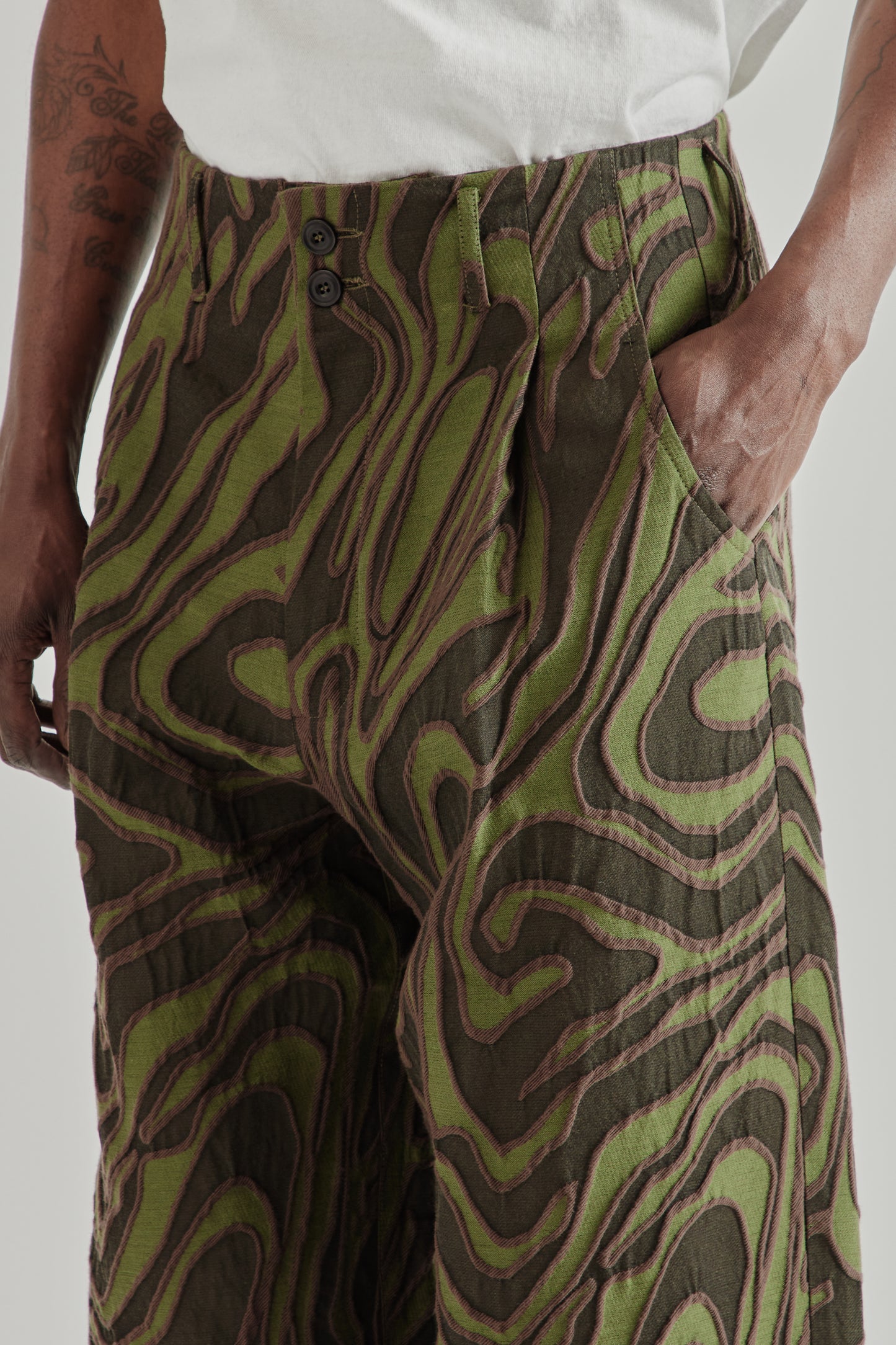 Wide Leg Pleated Trouser - Olive