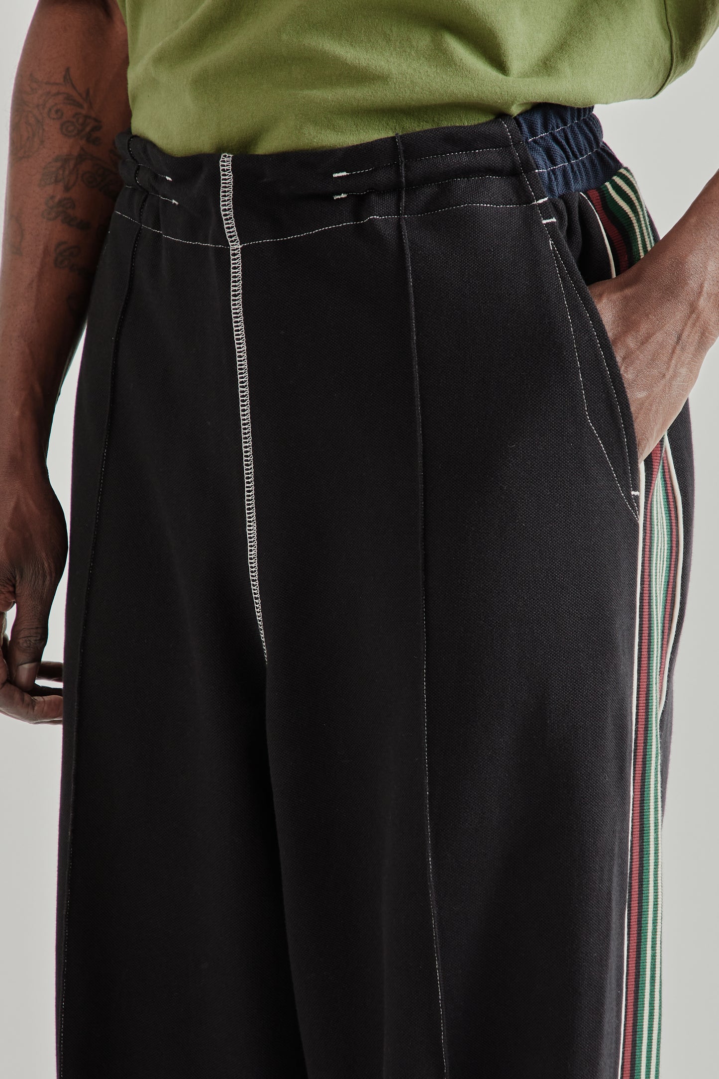 Wide Leg Track Pant - Black/Navy