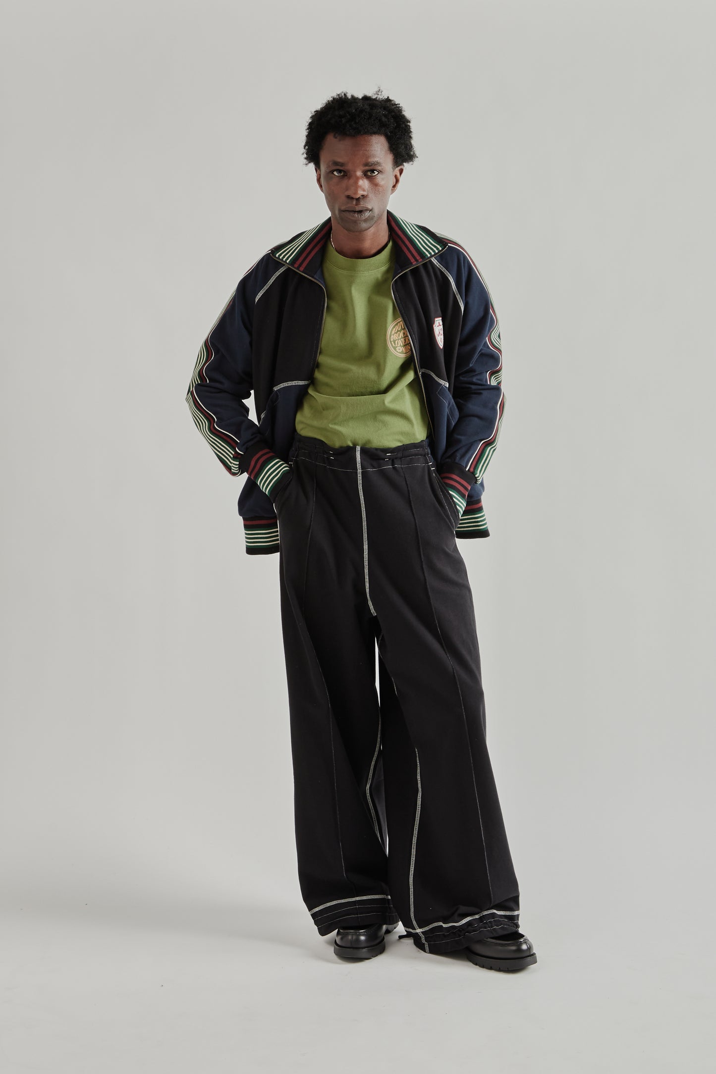 Wide Leg Track Pant - Black/Navy