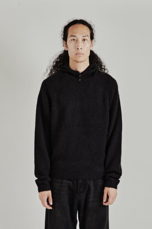 Double Button Alpaca Hood - Black