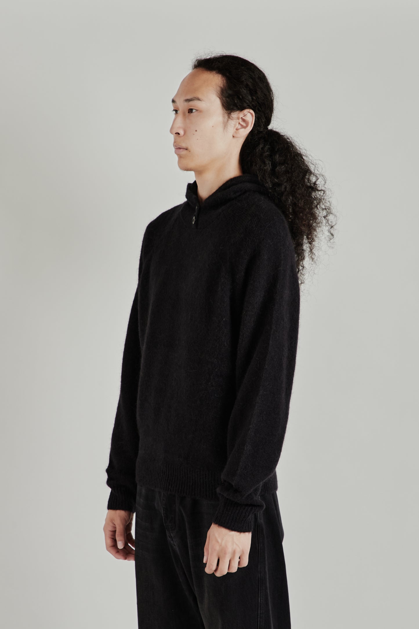 Double Button Alpaca Hood - Black