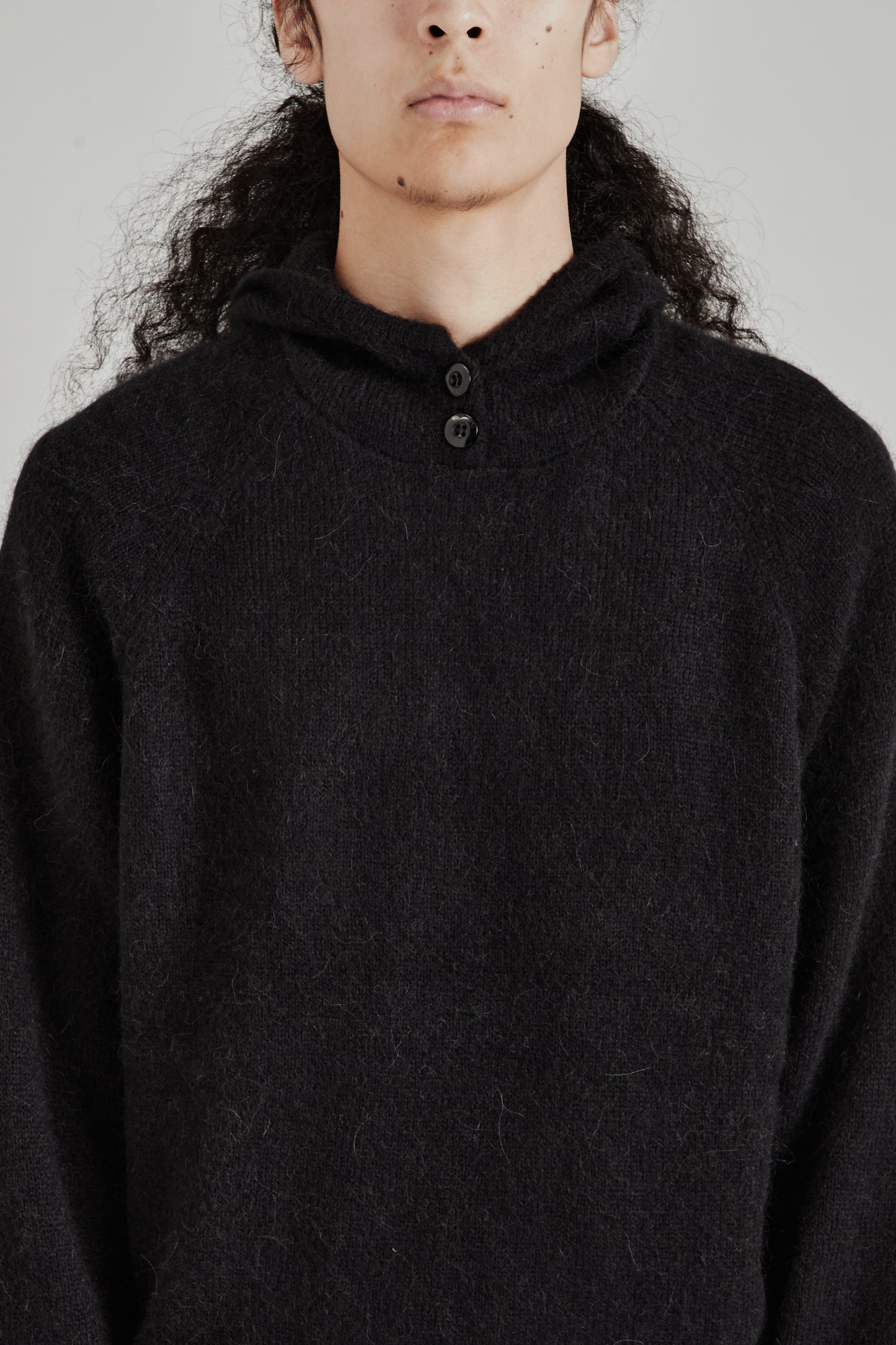 Double Button Alpaca Hood - Black