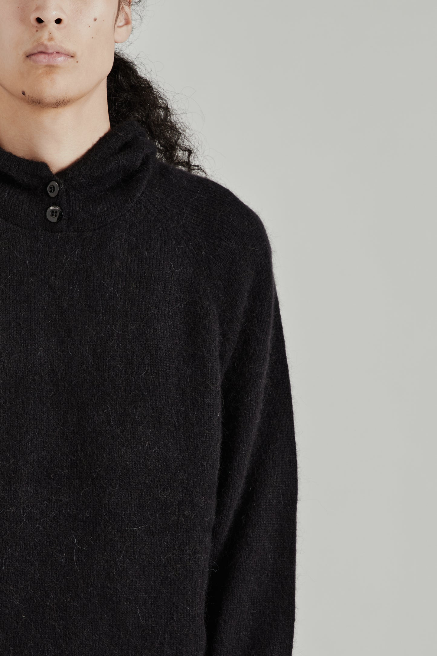 Double Button Alpaca Hood - Black