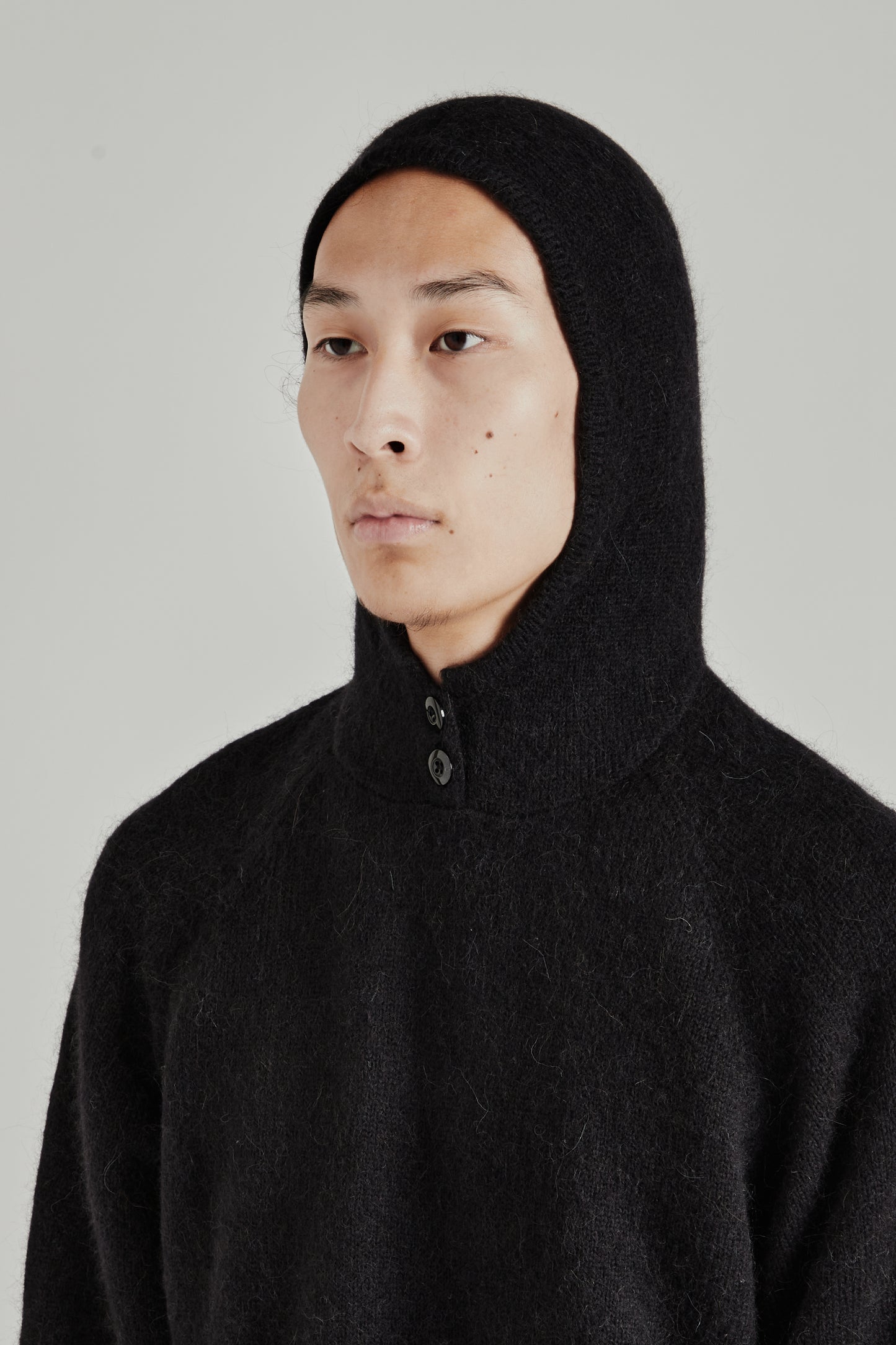 Double Button Alpaca Hood - Black