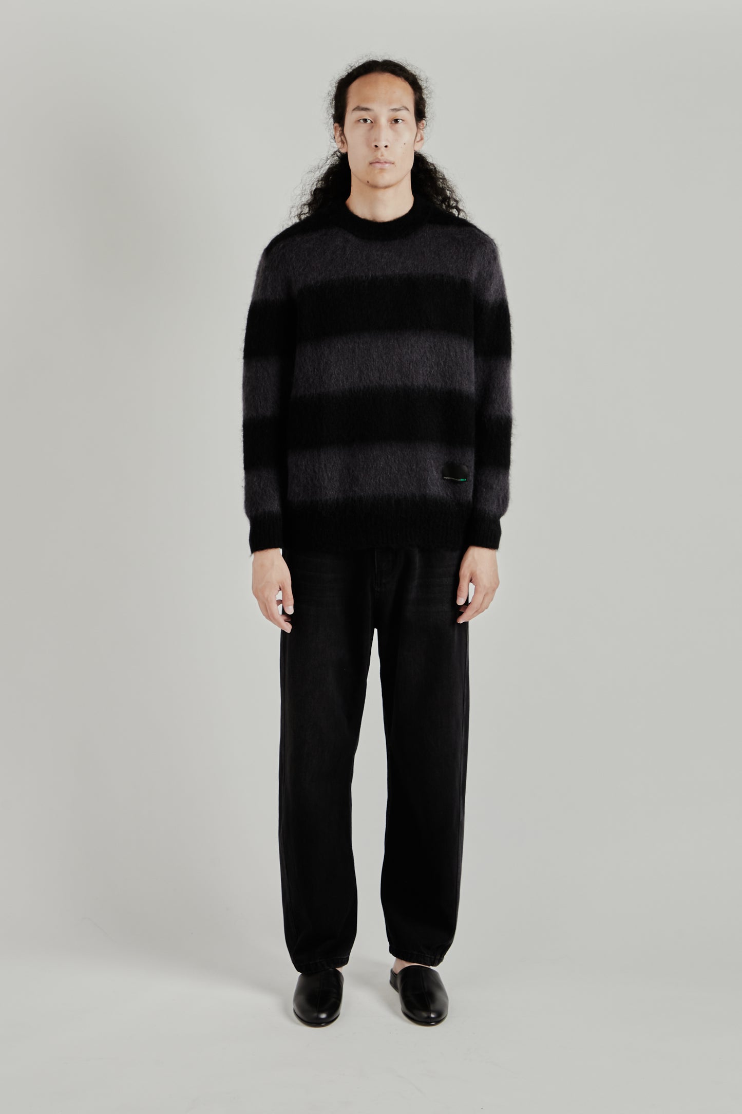 Up There X Observe Mohair Stripe Knit - Black/Charcoal