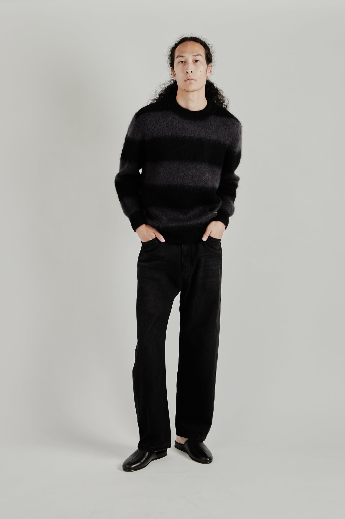 Up There X Observe Mohair Stripe Knit - Black/Charcoal