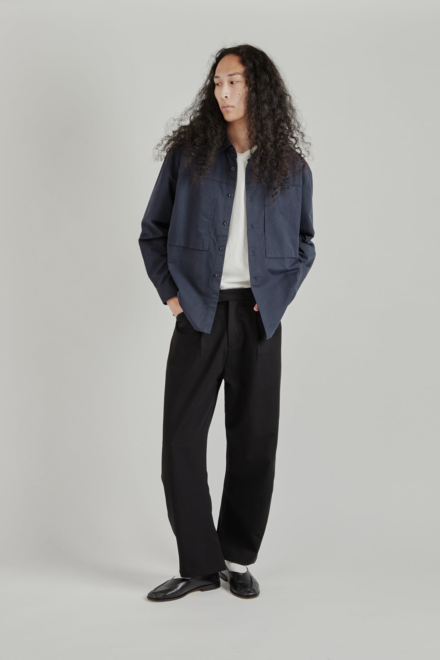 Twisted Relaxed Trouser - Navy Pinstripe