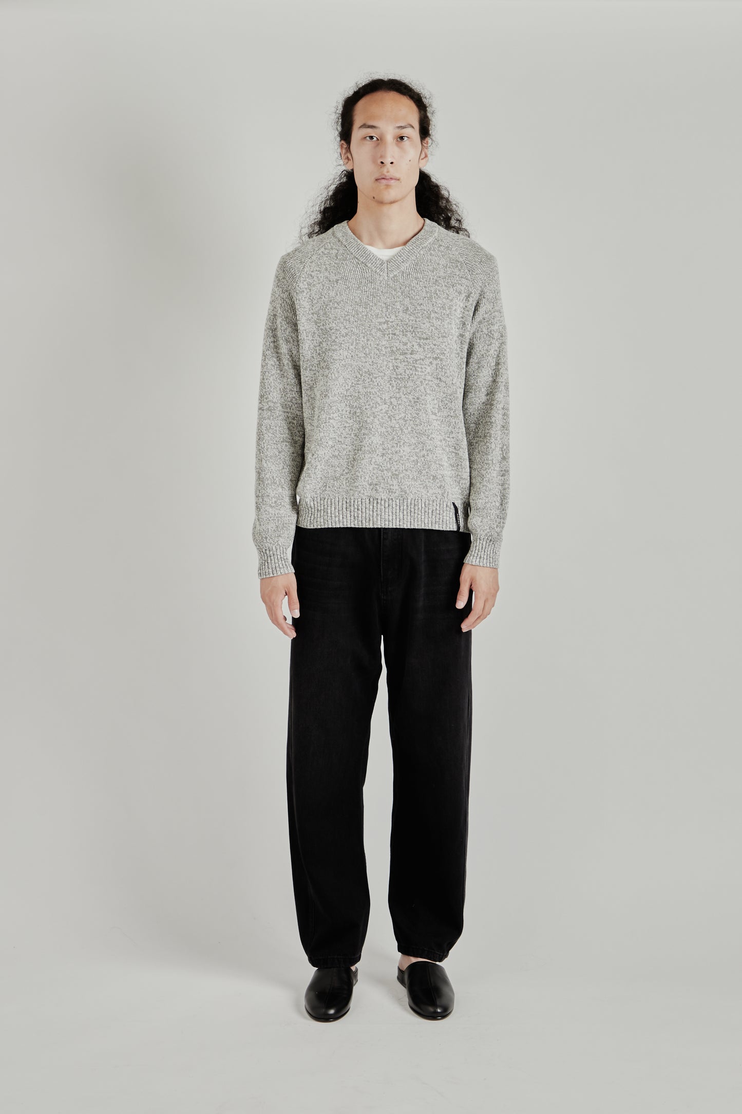 V-Neck Heather Knit Sweater - Ash