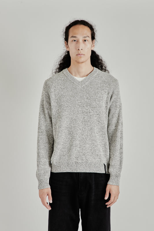 V-Neck Heather Knit Sweater - Ash