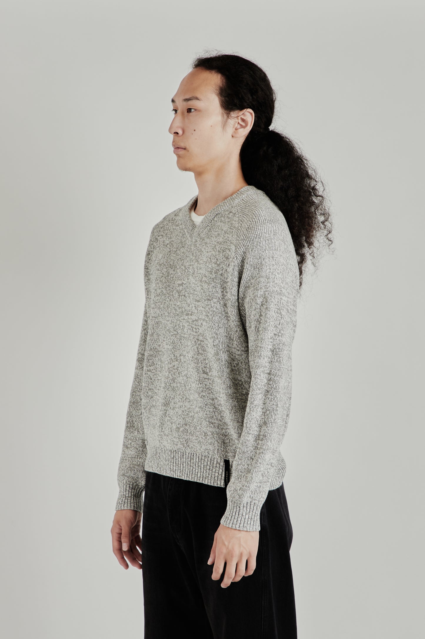 V-Neck Heather Knit Sweater - Ash