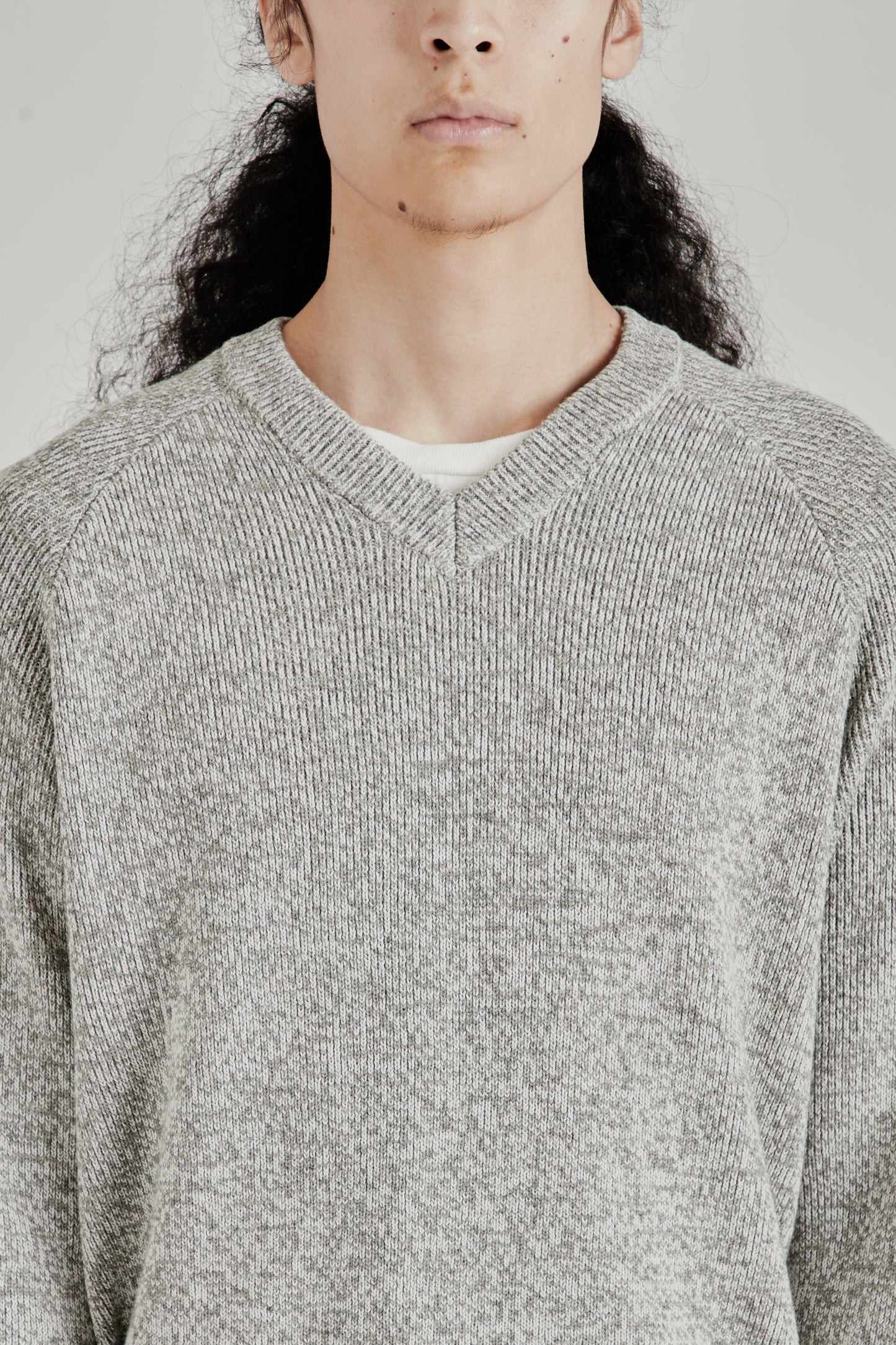 V-Neck Heather Knit Sweater - Ash