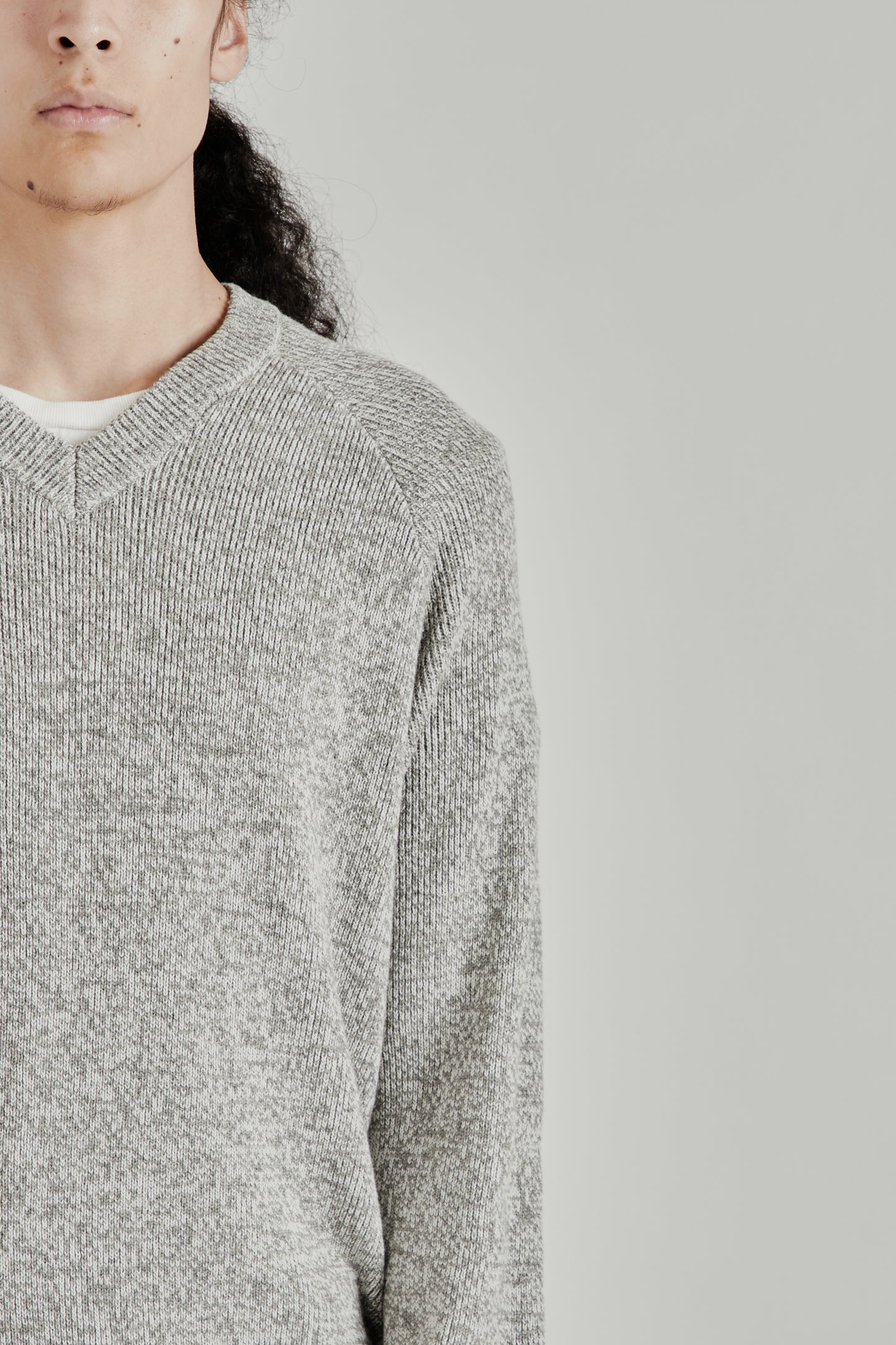 V-Neck Heather Knit Sweater - Ash
