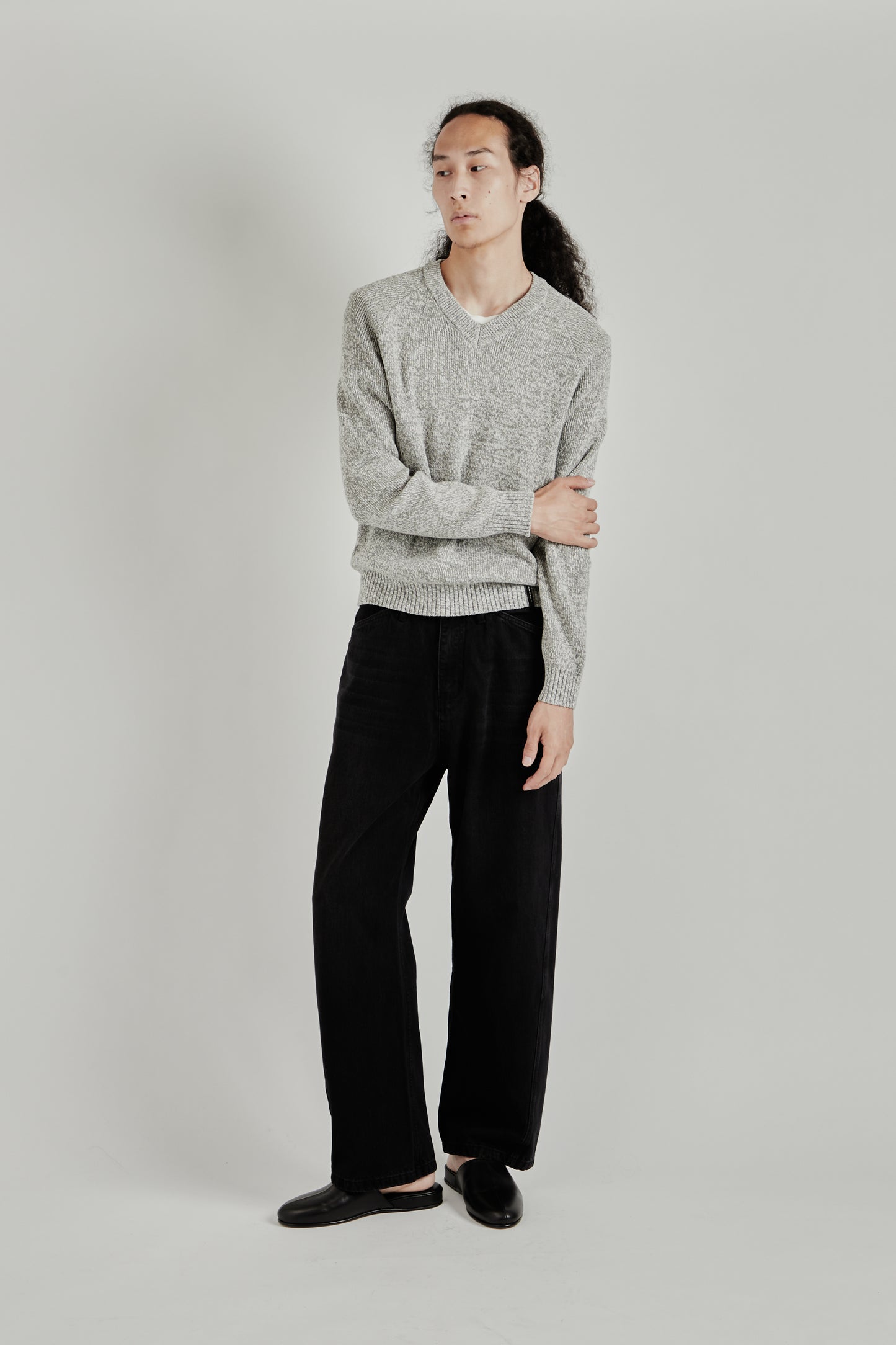V-Neck Heather Knit Sweater - Ash