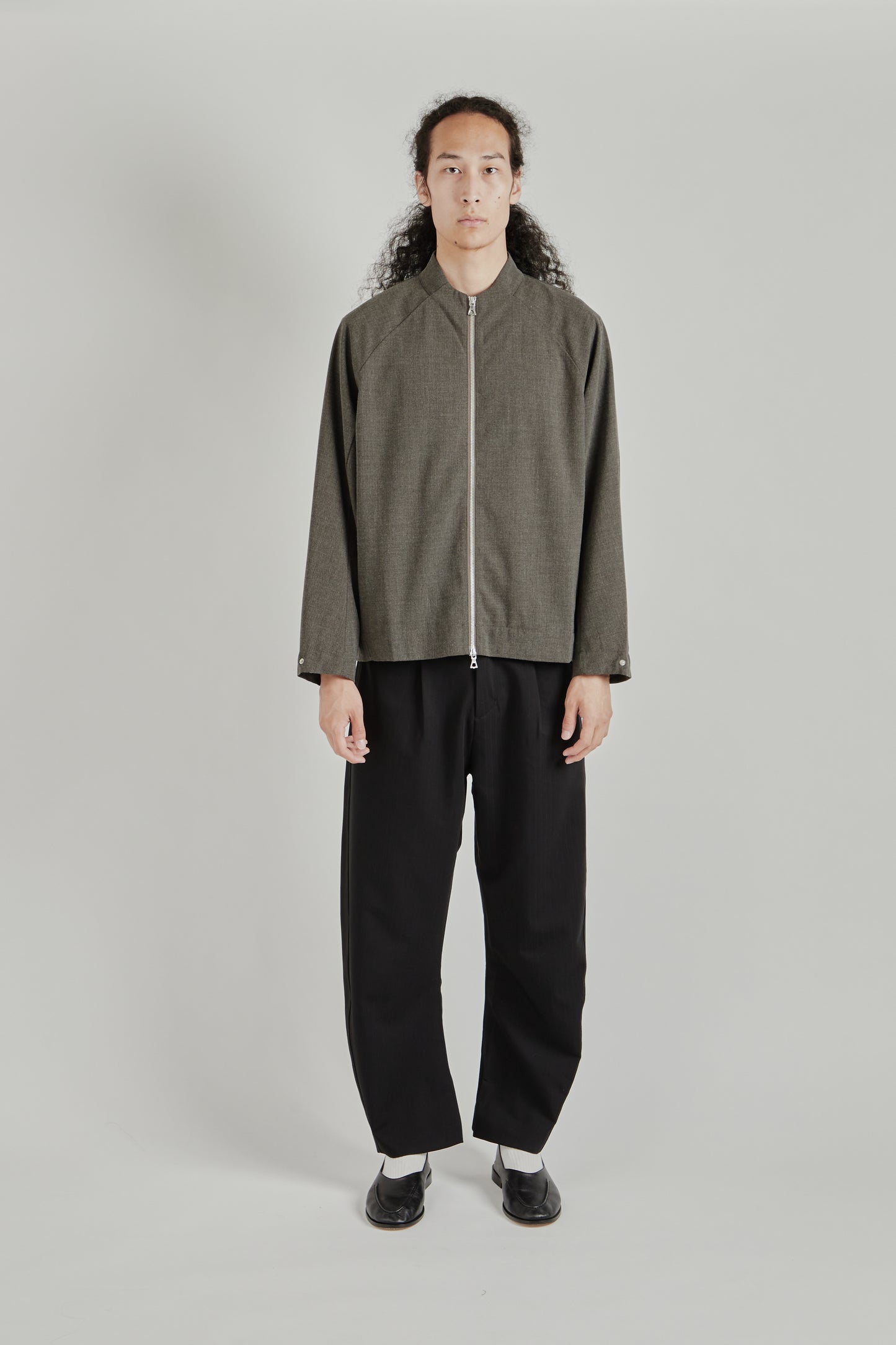 Wool Zip Up Jacket - Brown