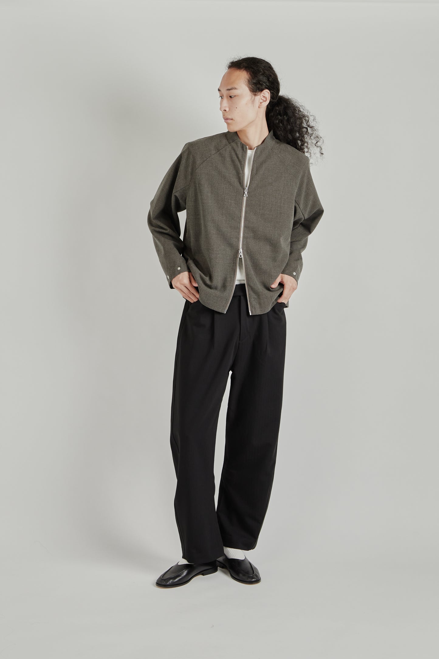 Wool Zip Up Jacket - Brown