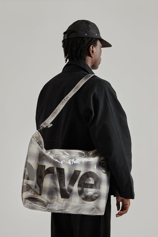 PVC Plaid Cross-Body Tote - Beige/Blue