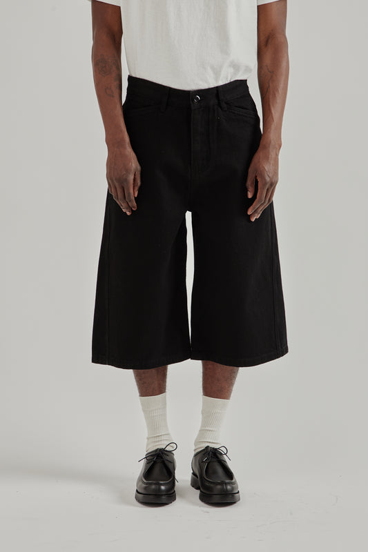 Twisted Denim Shorts - Black