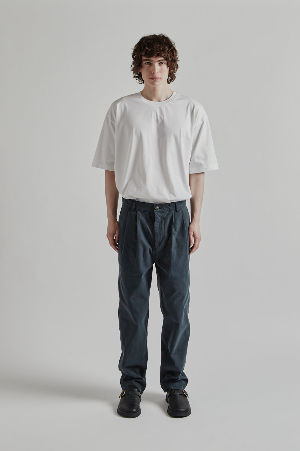 Double Pleats Herringbone Pants - Charcoal - Wallace Mercantile Shop